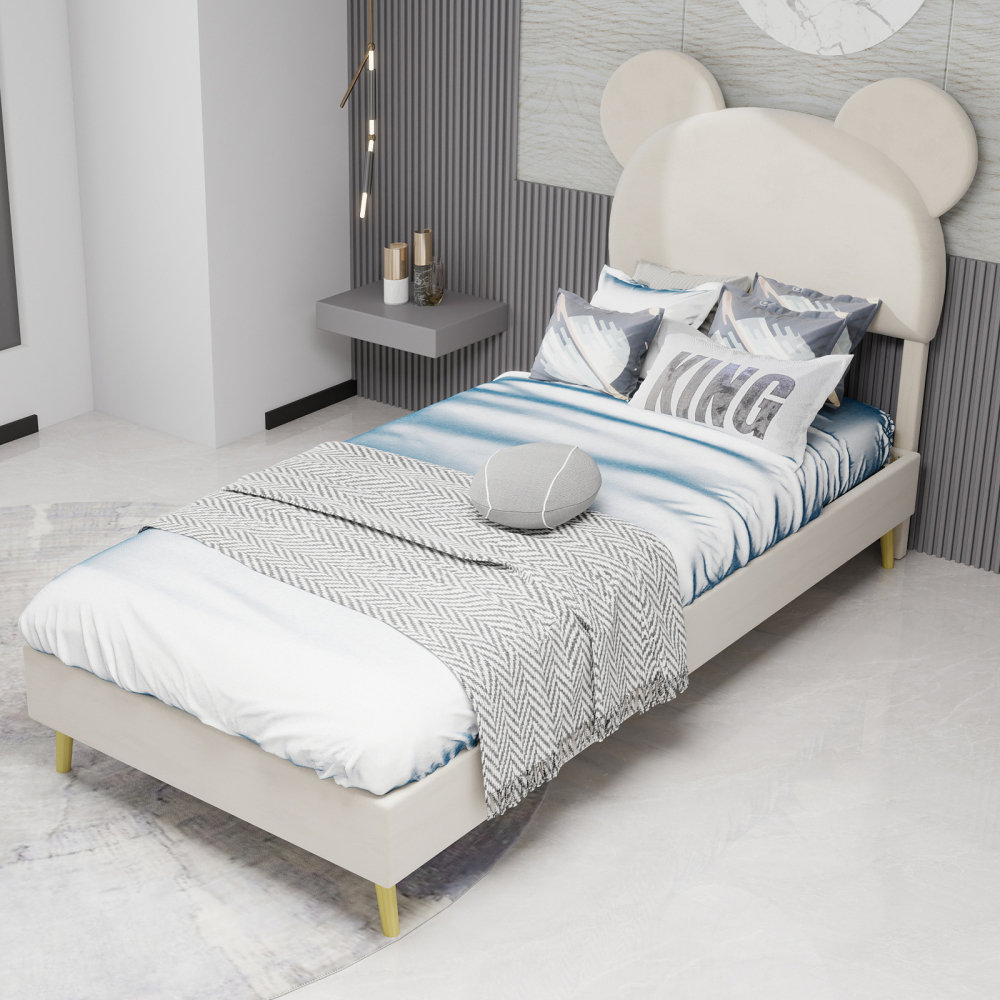 Cama tapizada 90x200cm con almacenaje tela – beige