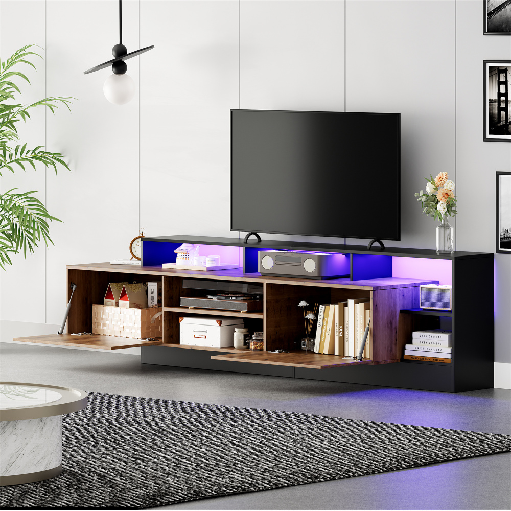 Mueble de tv con LED y 2 puertas abatibles roble y negro 48,5x190x40cm