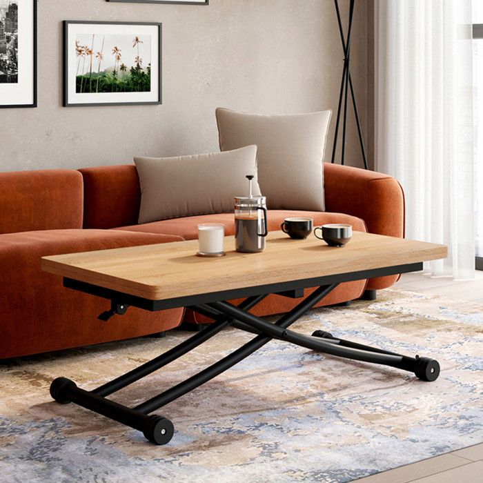 Mesa de centro elevable industrial - madera negra - 114 cm