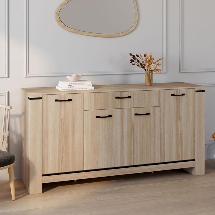 Aparador de madera clara con 4 puertas y 1 cajón - 160 cm