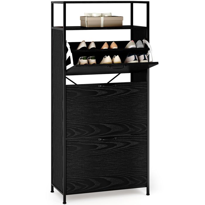 Zapatero negro 18 pares 3 puertas - 60 x 30 x 130 cm