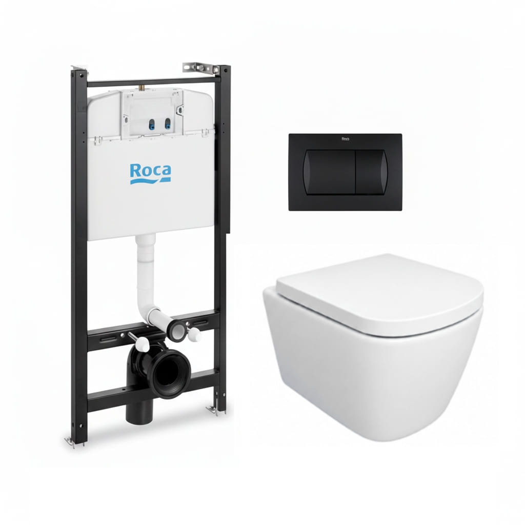 Pack bastidor roca active negro mate + wc tornado link azulbath
