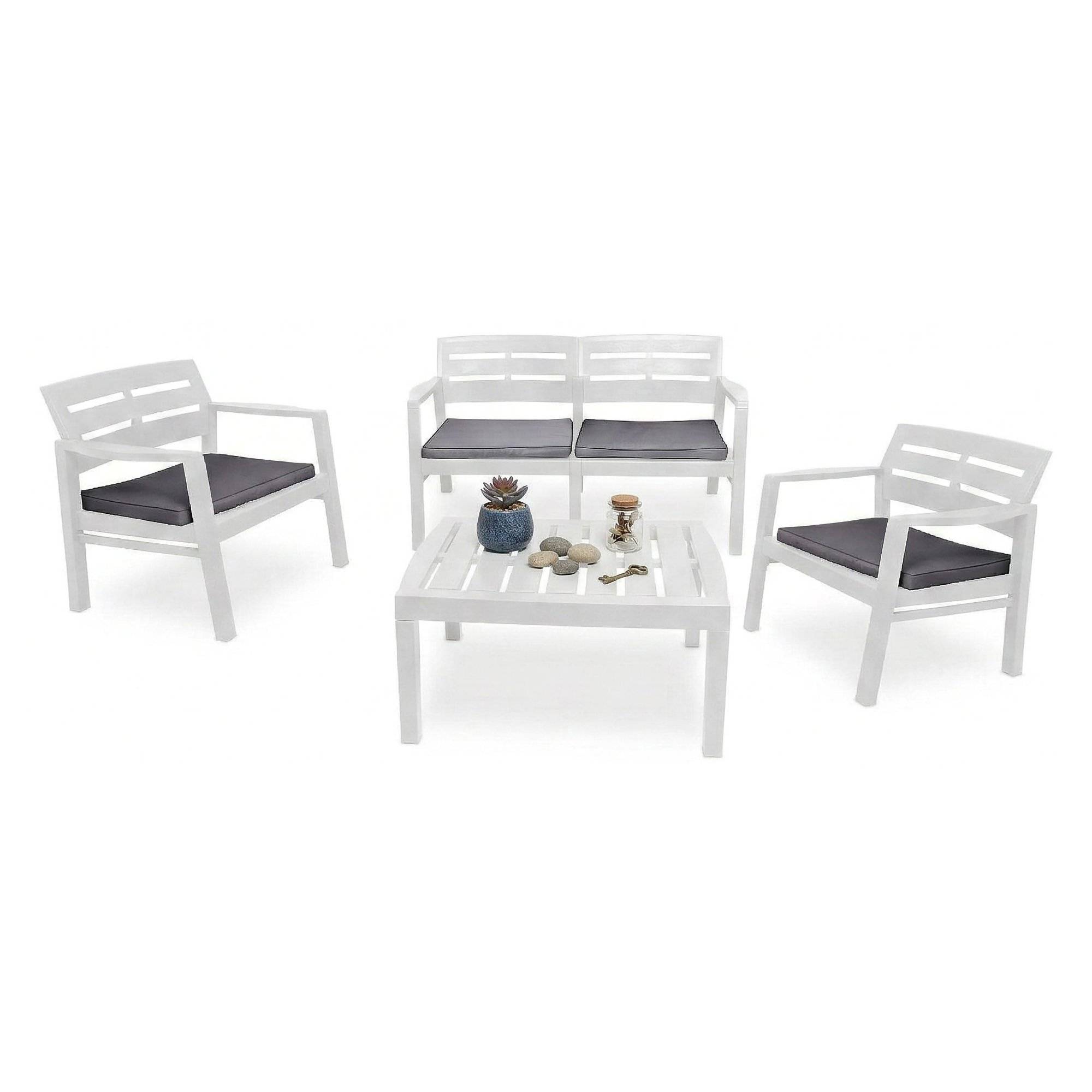 Set de muebles de jardín arti, mesa, plástico blanco