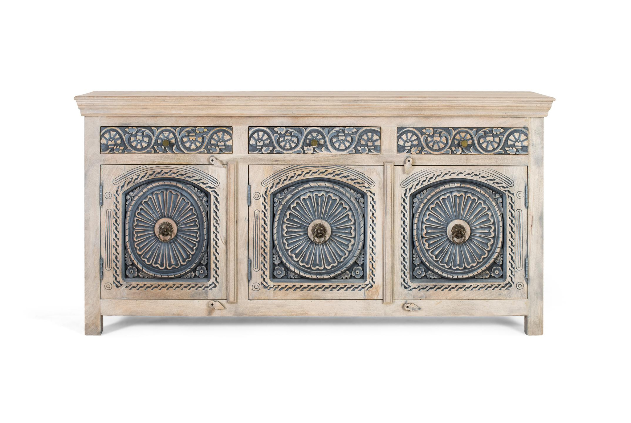 Aparador antiq-blue de madera de mango en color blanco y azul 180 cm
