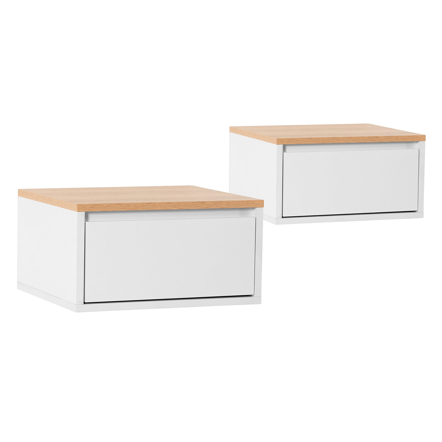 Juego 2 mesitas de noche flotante desi 1 cajón color blanco/roble