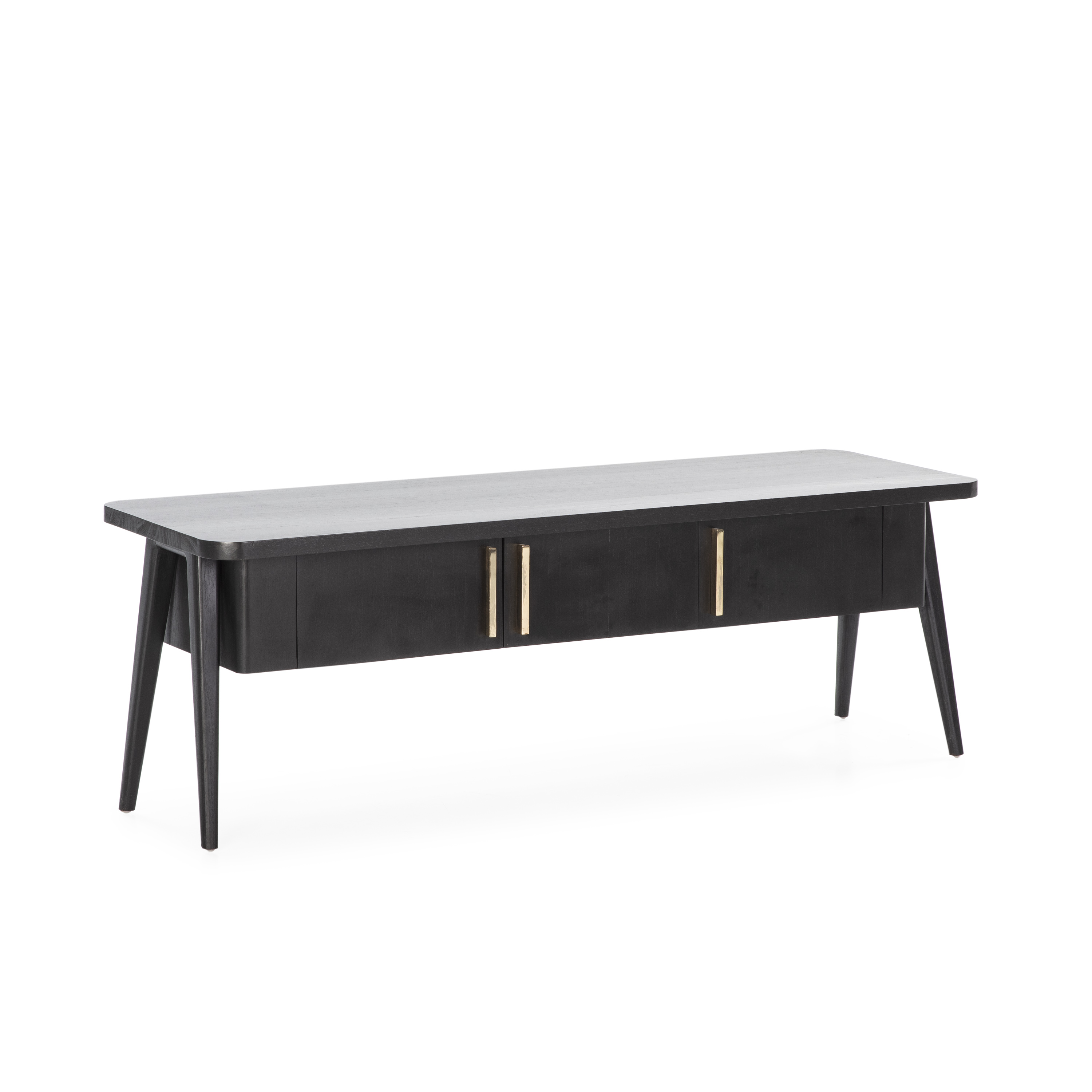 Mueble tv 150x50x51 madera negro, metal dorado