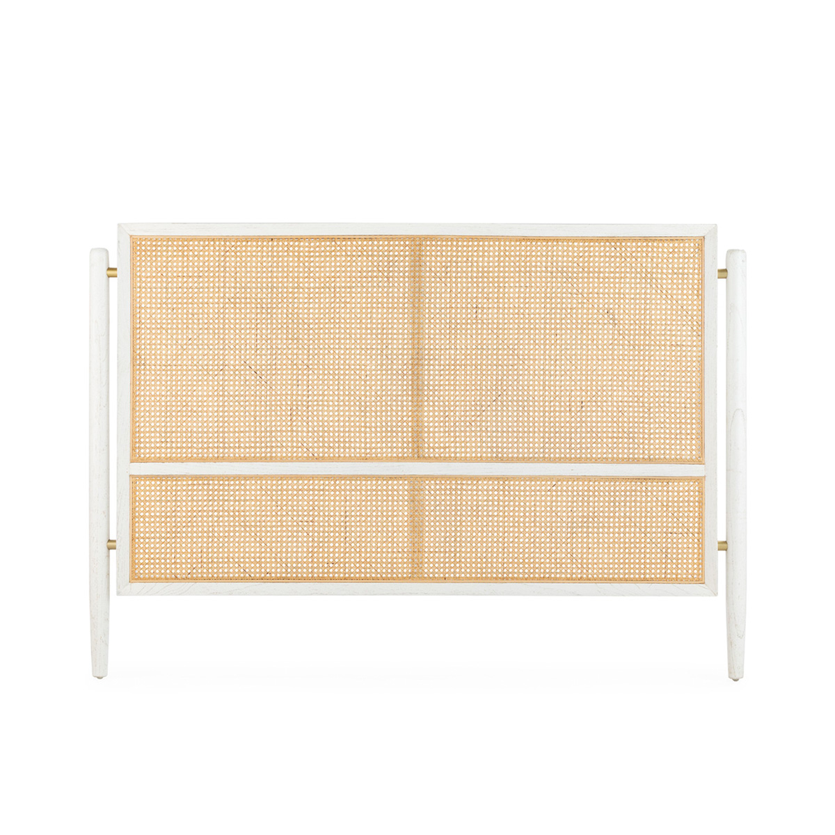 Cabecero 160x6x110 madera blanco, metal dorado, ratan natural