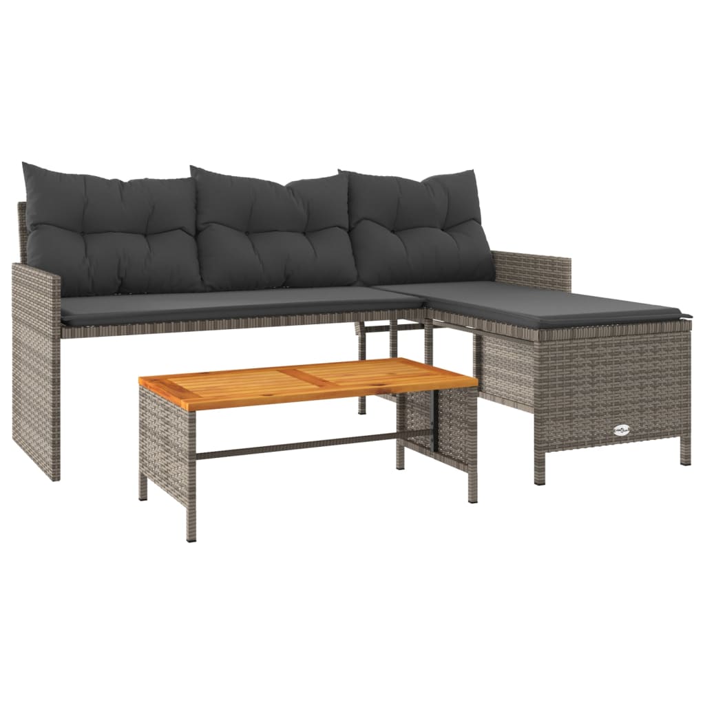 vidaXL sofá de jardín en forma de l con mesa y cojines ratán pe gris
