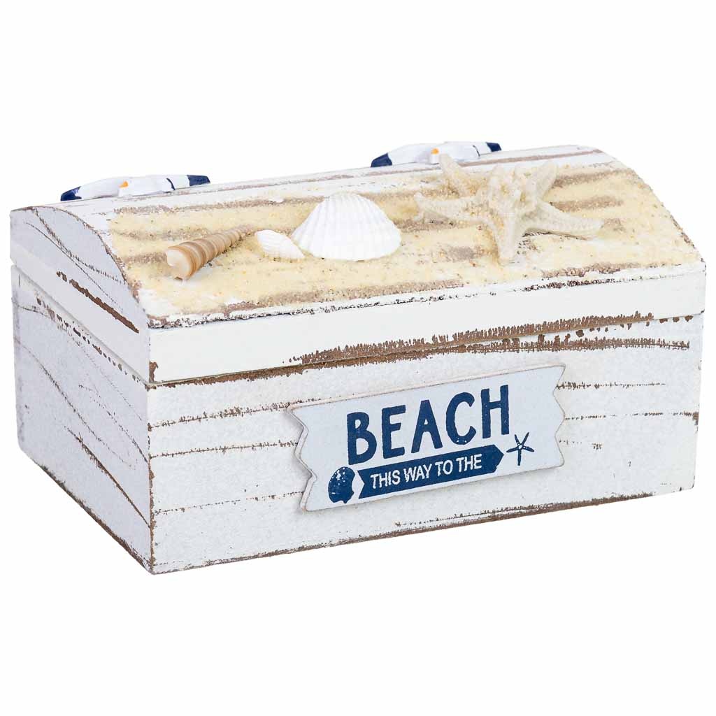 Caja de madera con conchas blanco 16x11x8h cm