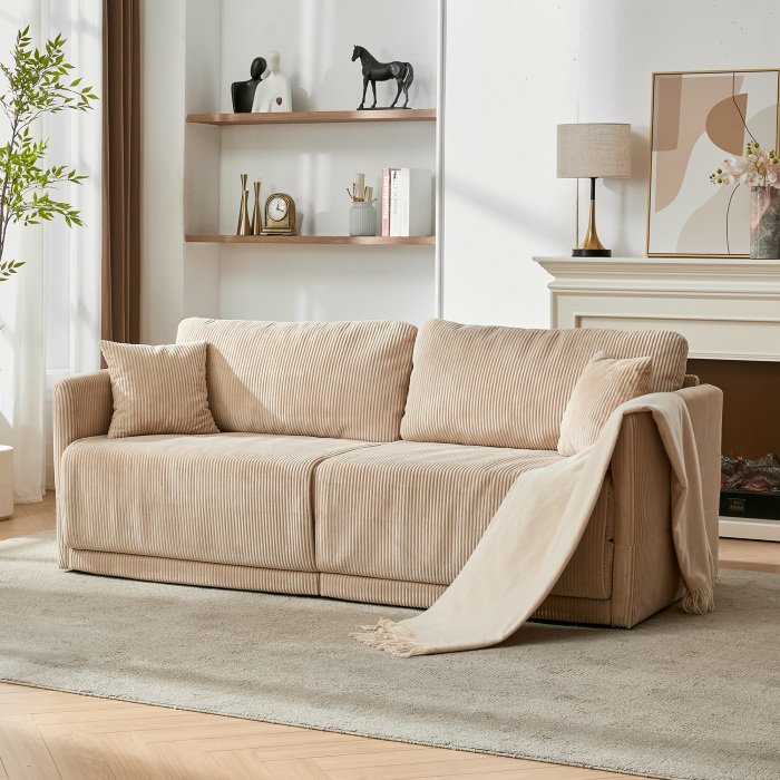 Sofá cama convertible tapizado beige 2 plazas