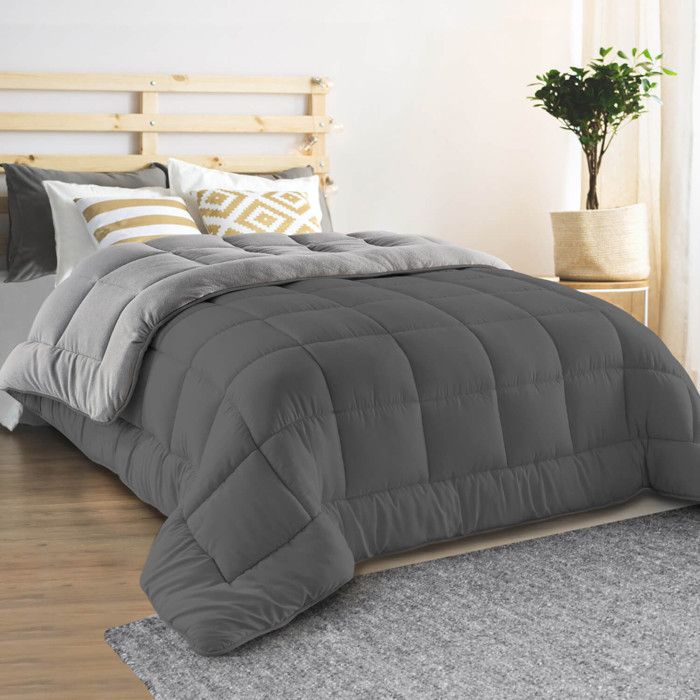 Edredón polar reversible gris - 200x200 cm