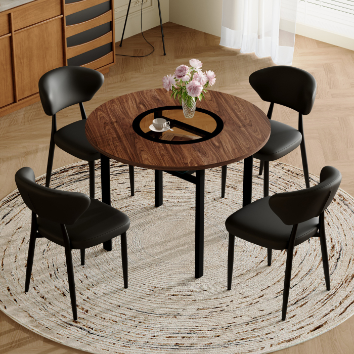 Mesa de comedor redonda 4 sillas efecto roble negro 100cm