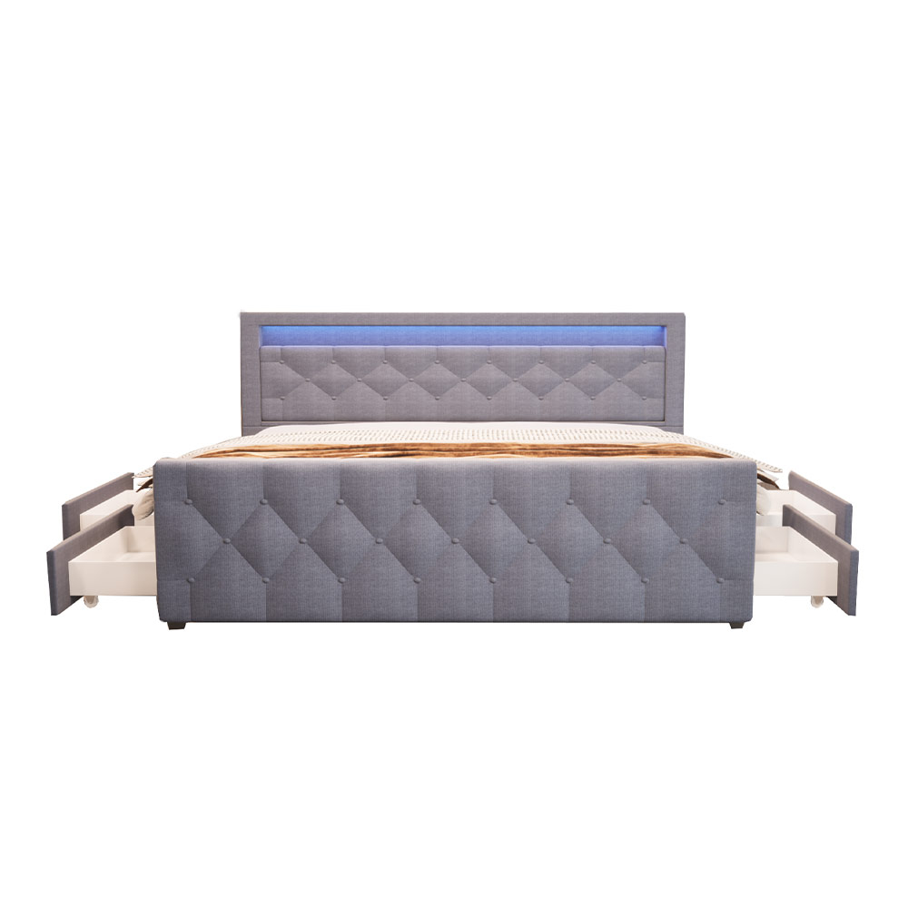 Cama tapizada incl. Colchón y topper velara - 140 x 200 cm gris oscuro