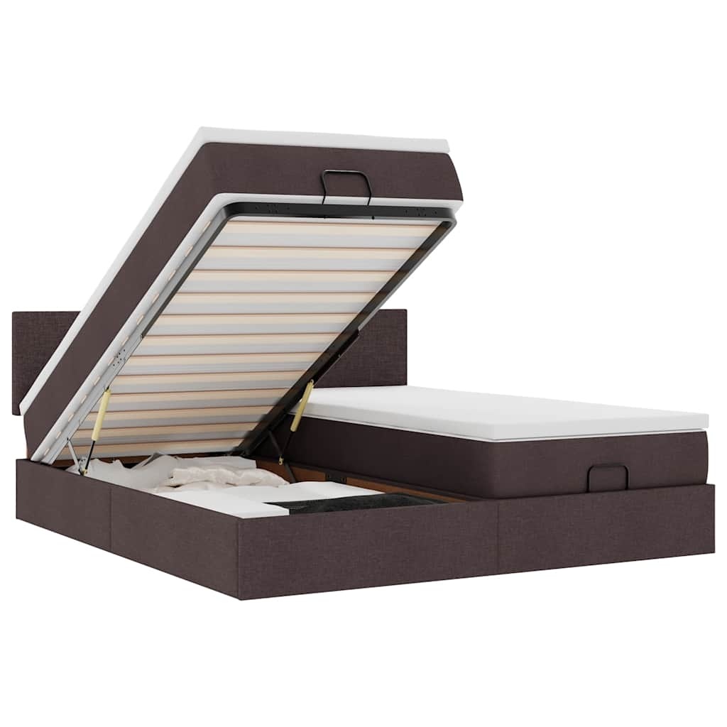 vidaXL estructura cama otomana colchones tela marrón oscuro 200x200cm
