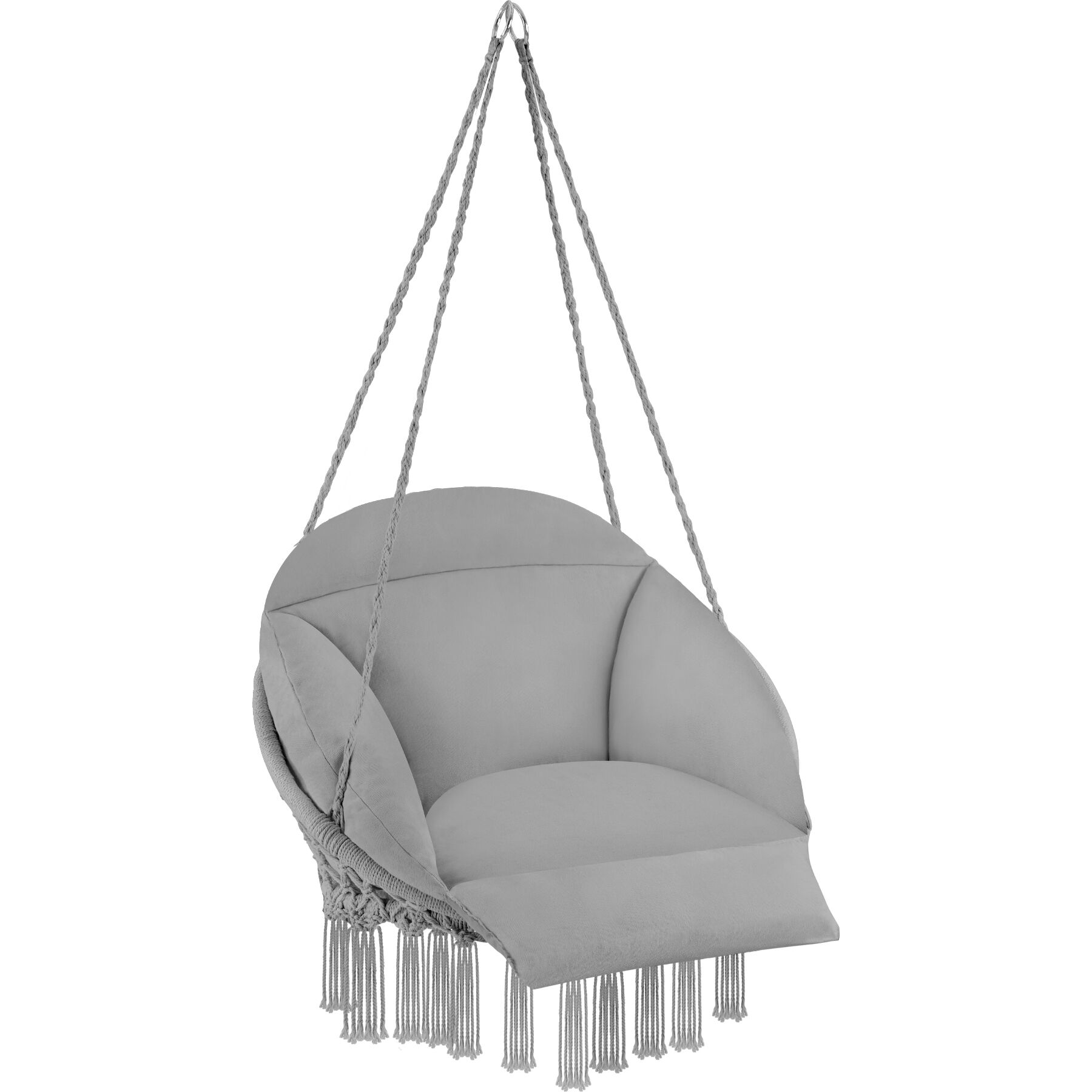 Silla colgante con cojín y borlas decorativas, gris 81 x 80 x 139 cm