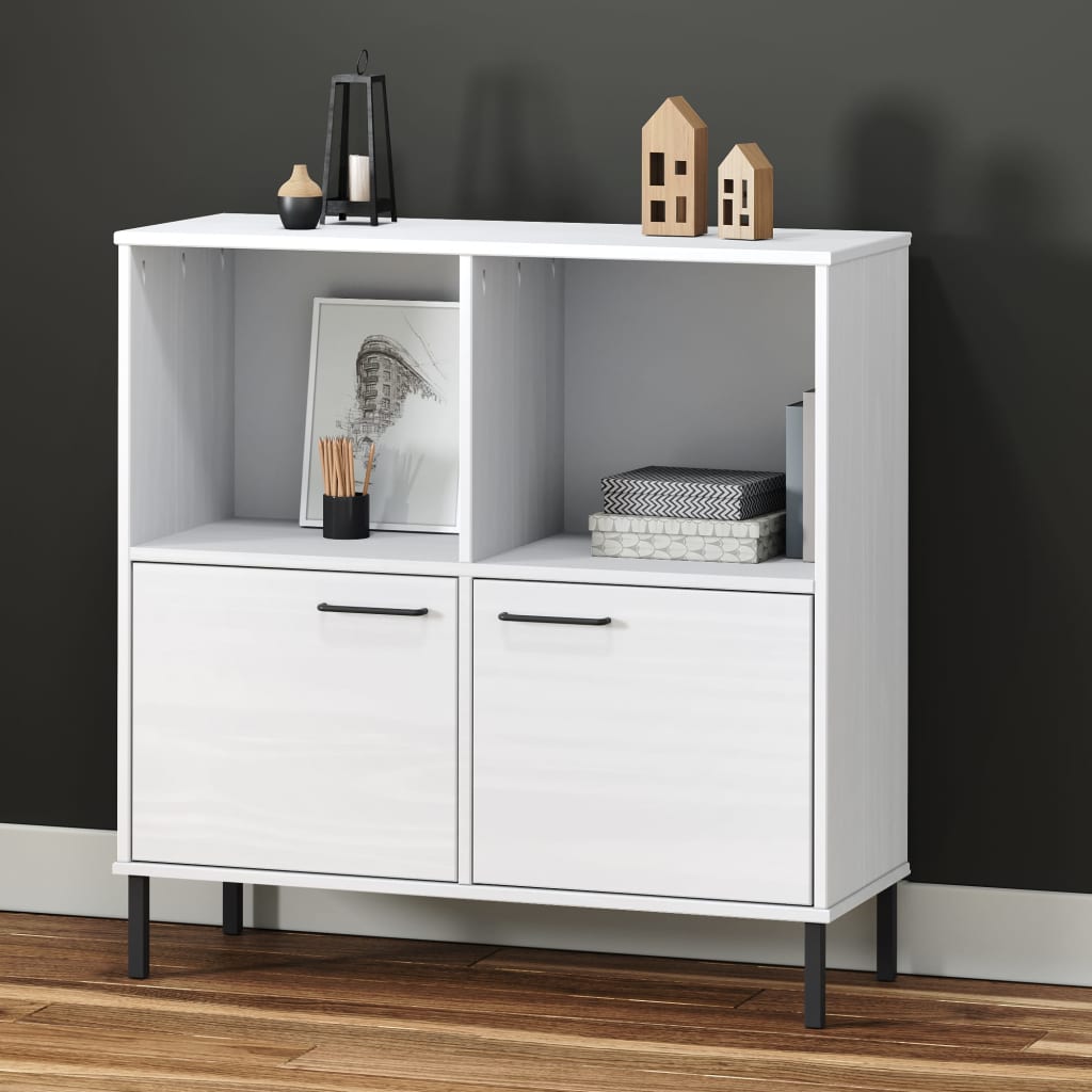 Librería patas de metal oslo madera maciza blanco 90x35x90,5 cm