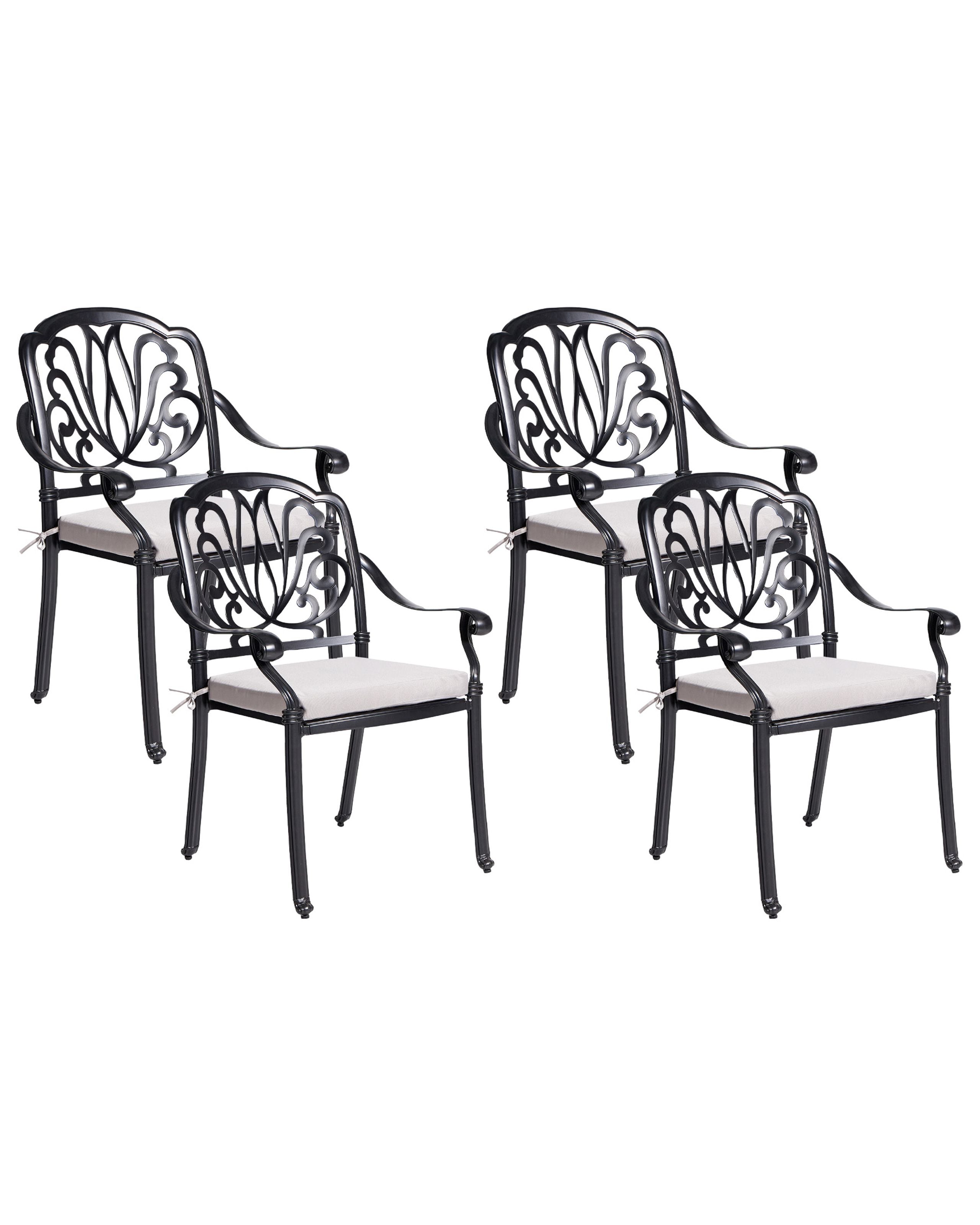 Conjunto de 4 sillas de jardín con cojines ancona metal negro