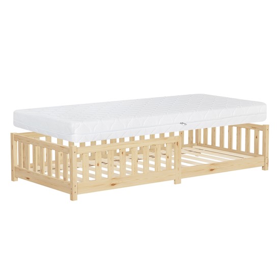 Cama de suelo infantil 80x160cm con colchón 16cm natural madera pino