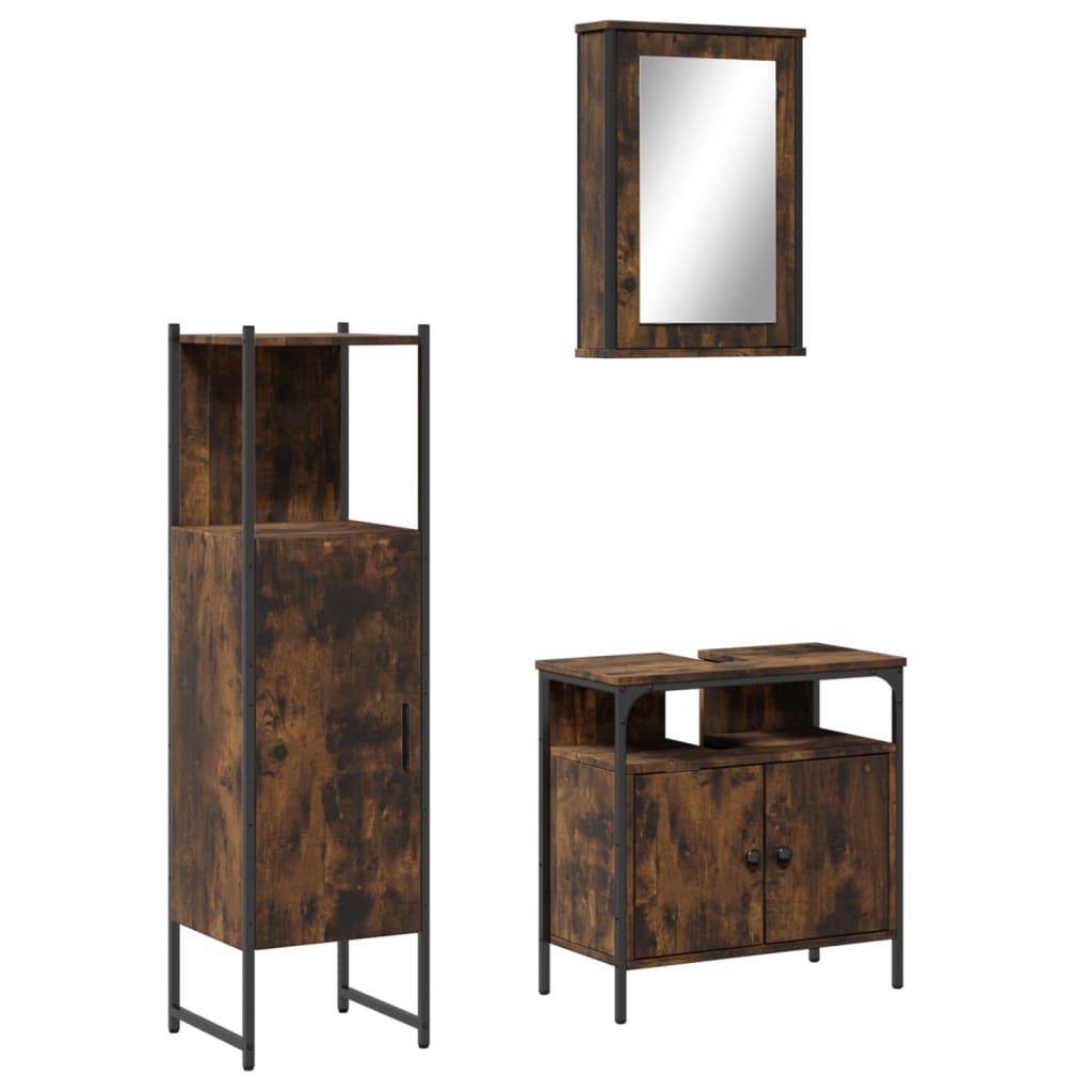 vidaXL set de muebles baño 3 pzas madera contrachapada roble ahumado