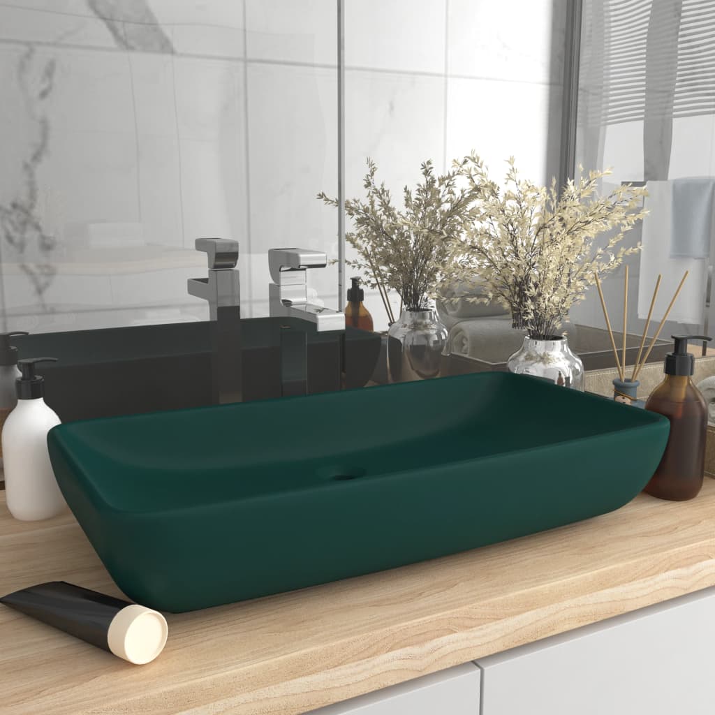 Lavabo rectangular de lujo cerámica verde oscuro mate 71x38cm es2248