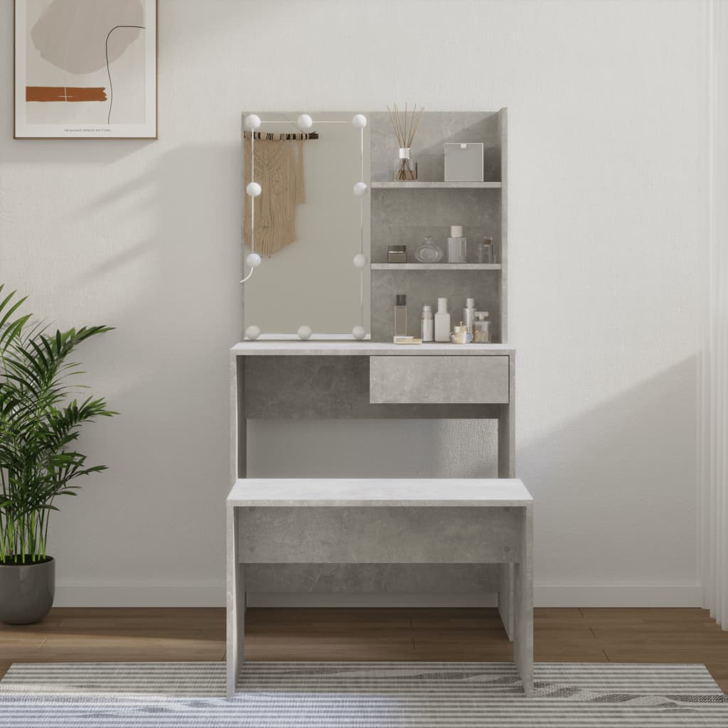 Juego de tocador con LED madera contrachapada blanco brillante es8366