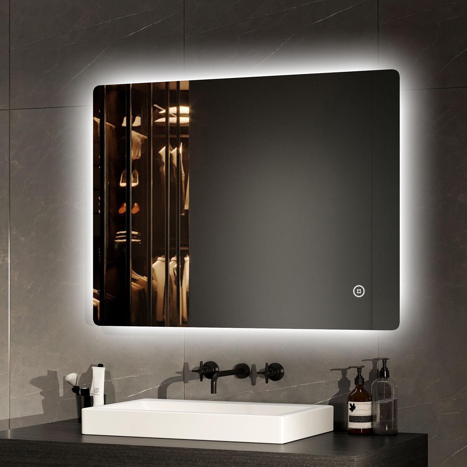 Emke espejo LED baño 80x60cm, táctil, 3 tonos, antiniebla, ip44