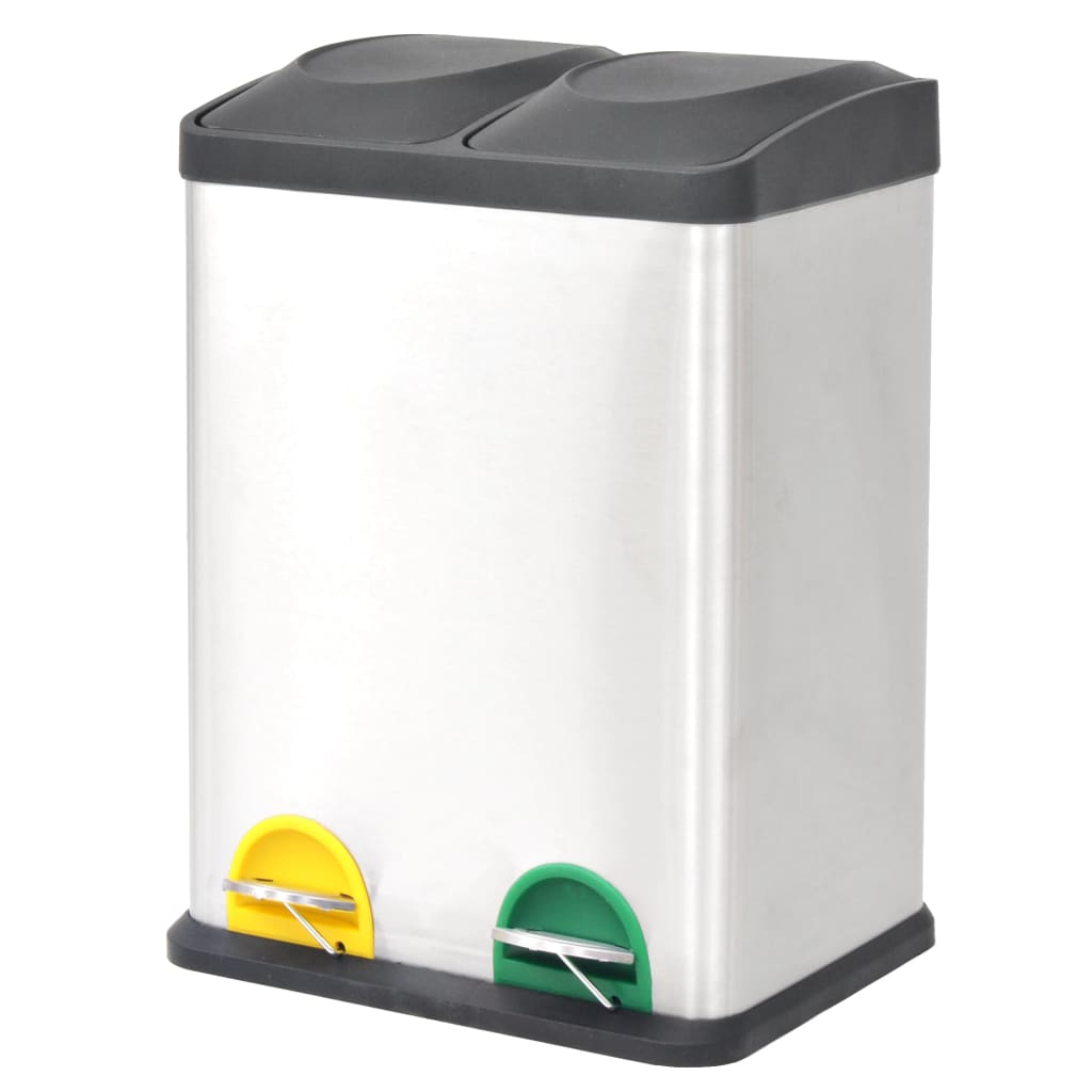 vidaXL cubo de reciclaje y basura con pedal acero inoxidable 36 l