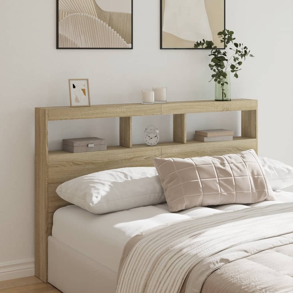 Cabecero de cama con LED roble sonoma 160x17x102 cm es9941