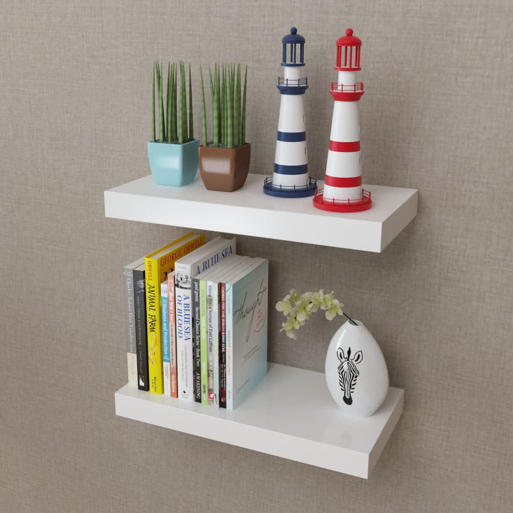 Estantes flotantes de pared 2 uds mdf blanco para libros/dvd