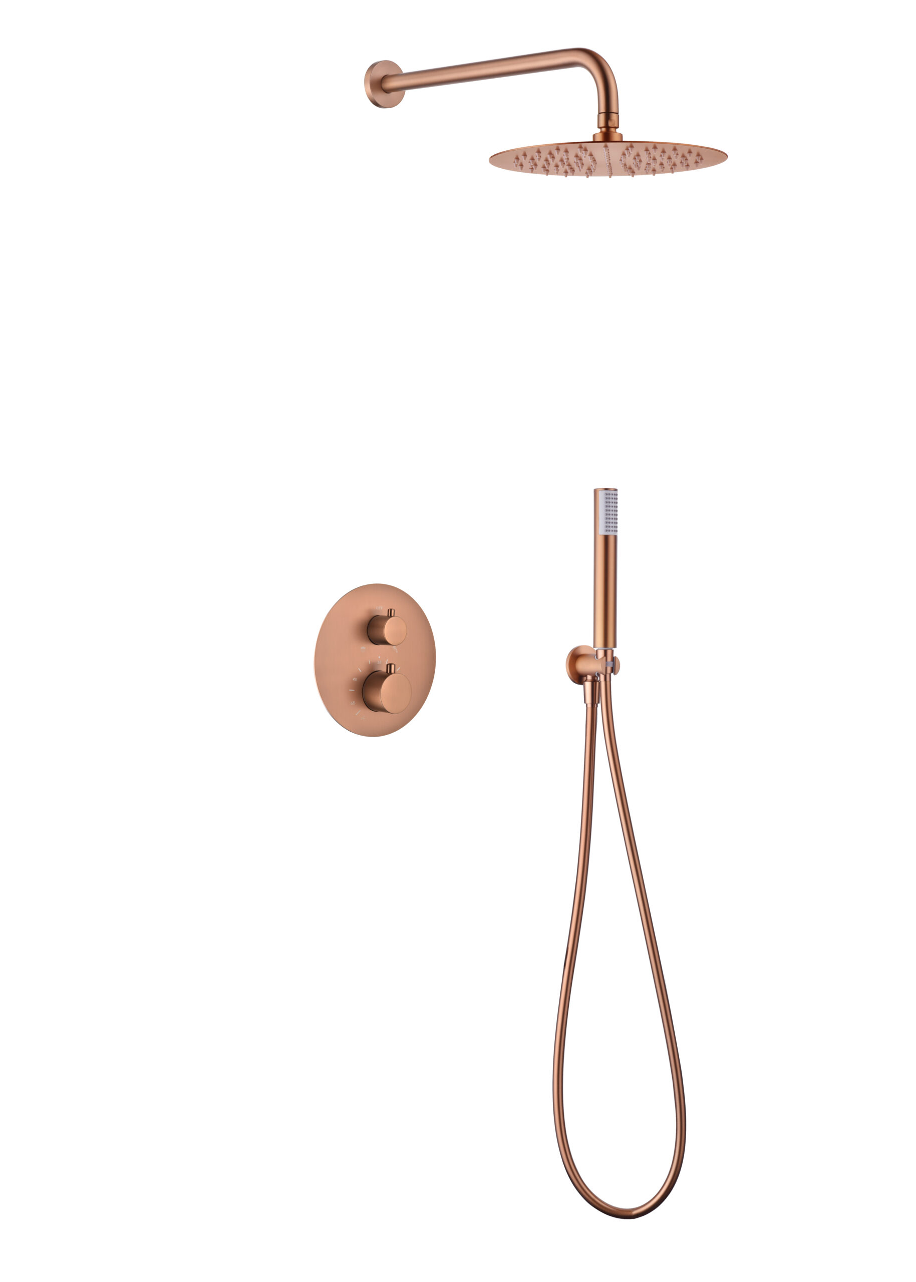Conjunto de ducha termostático empotrado monza–oro rosa–rociadorø25–antical