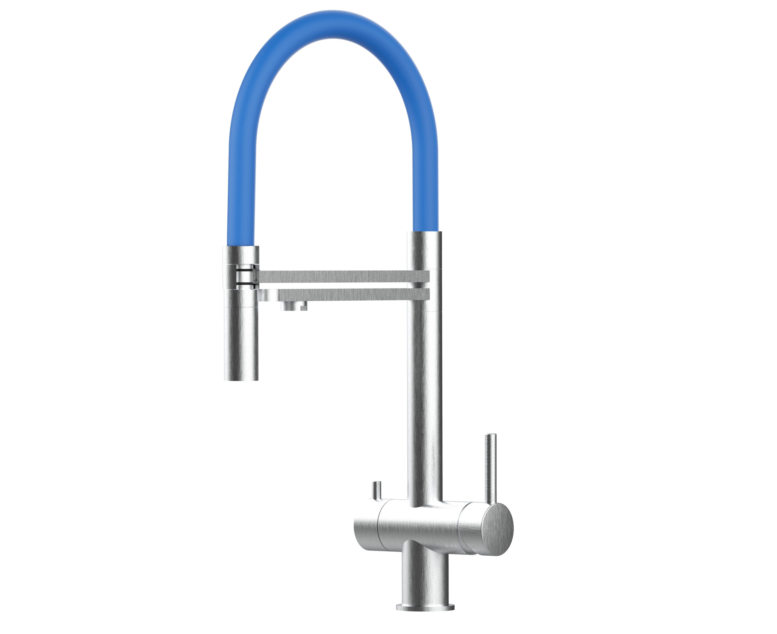 Grifo cocina 3 vías acero inox ducha 2 chorros amovible, cepillado / Azul