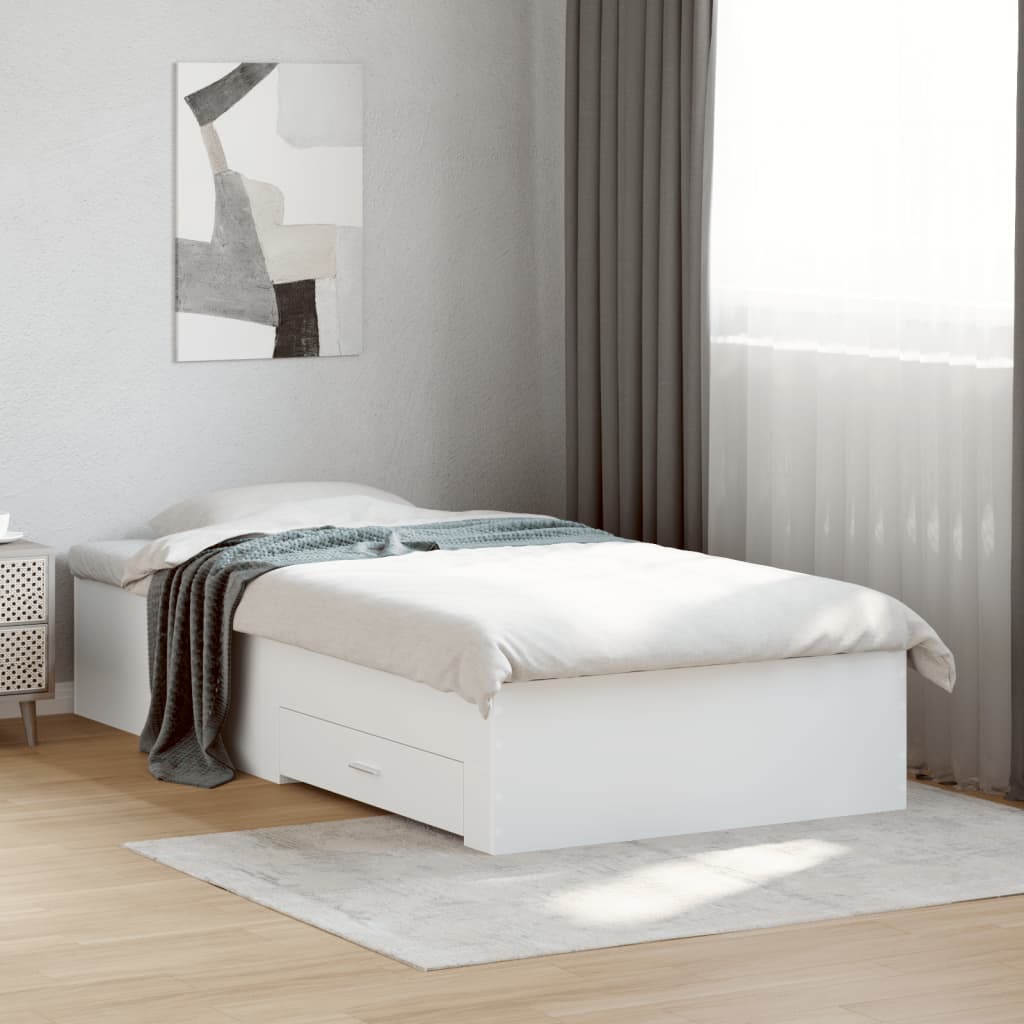 Cama 90x190 cm con cajones madera de ingeniería blanca