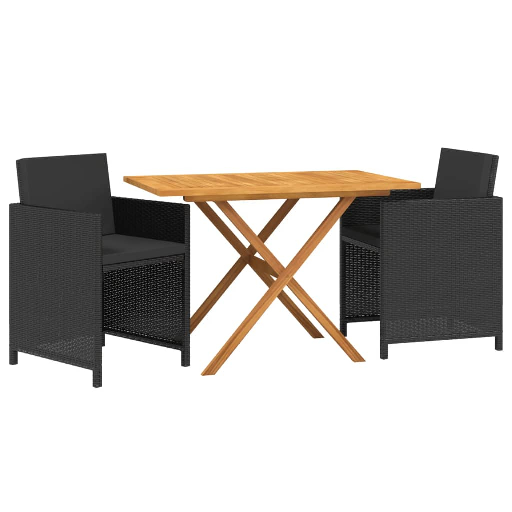 vidaXL juego de comedor de jardín 3 piezas con cojines negro