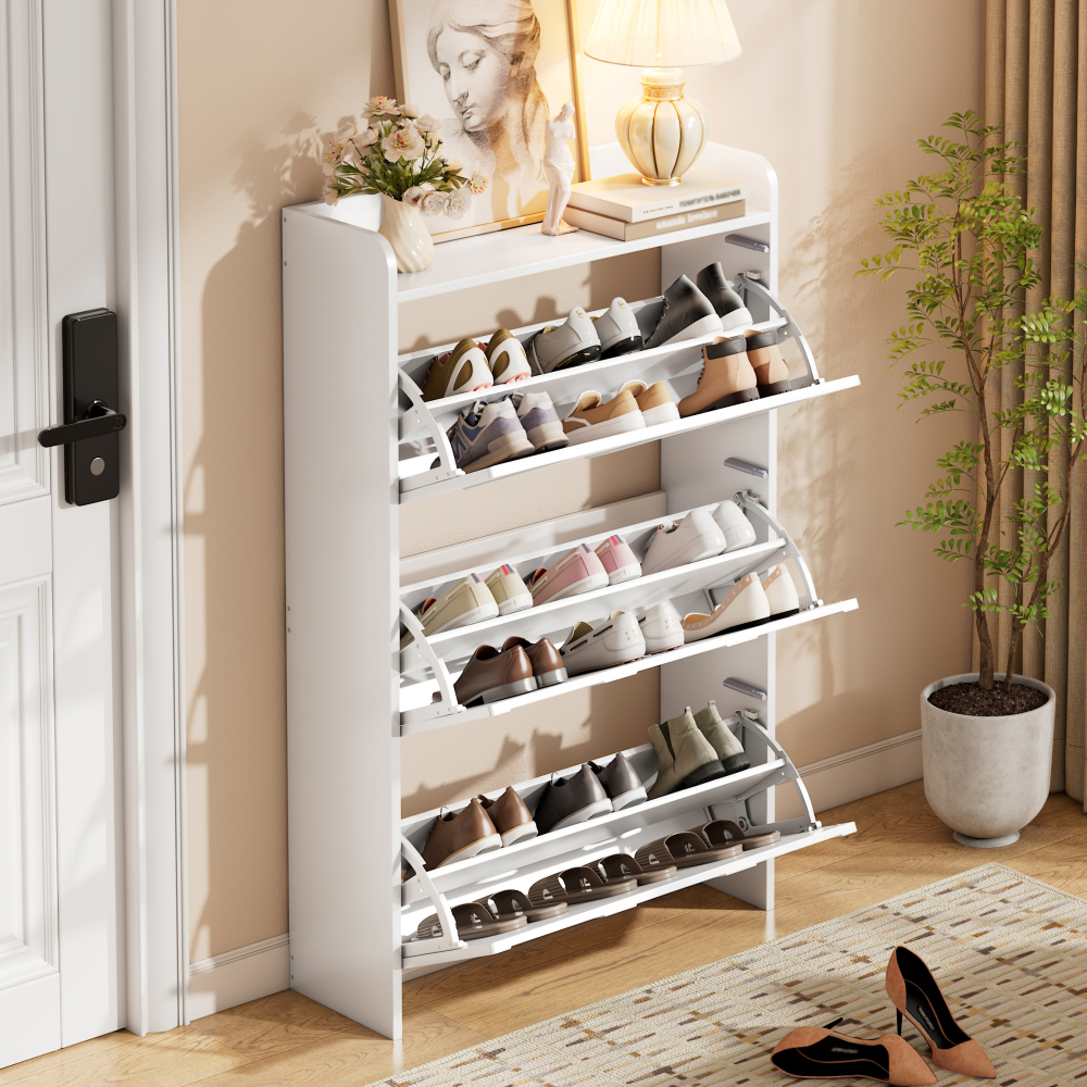 Zapatero con 3 puertas abatibles blanco 120x70x25cm