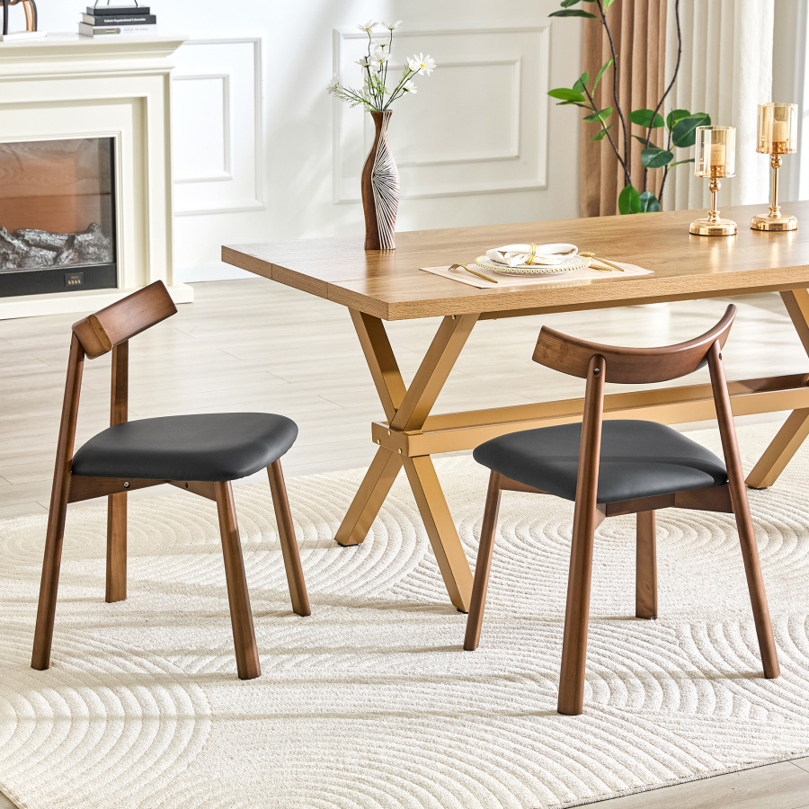 Sillas de comedor negras de madera con asiento acolchado set de 2