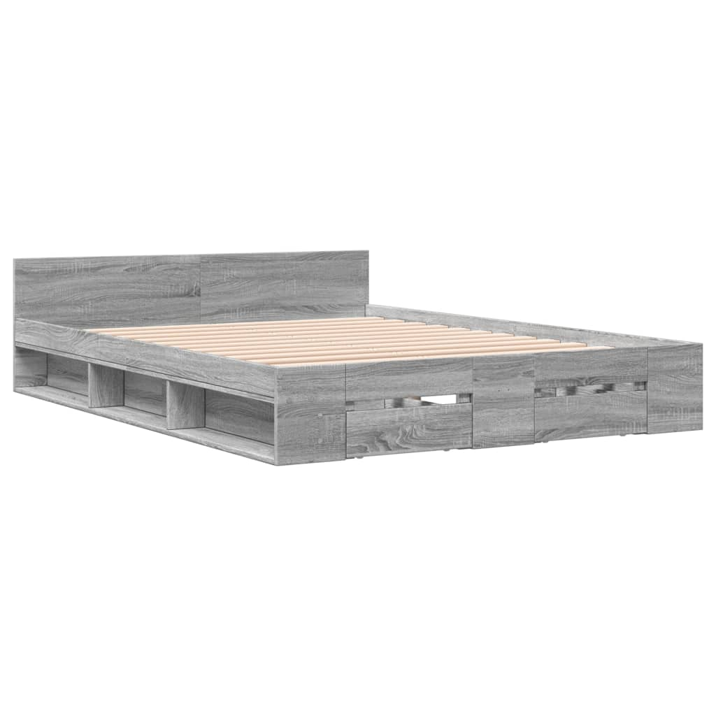 vidaXL cama con cajones madera de ingeniería gris sonoma 135x190 cm