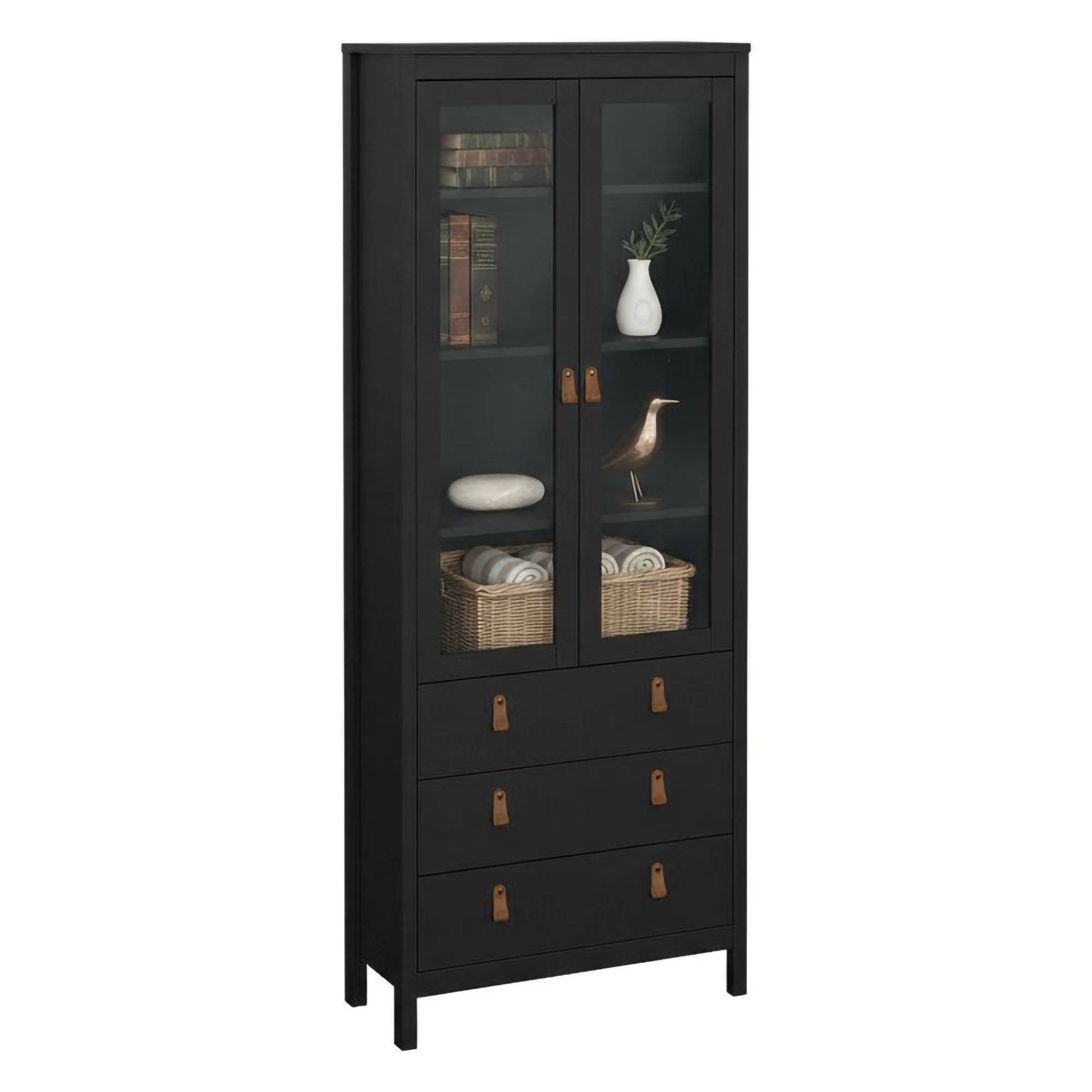 Vitrina lazio, 3 estantes, madera noble negro 78x33x199h cm