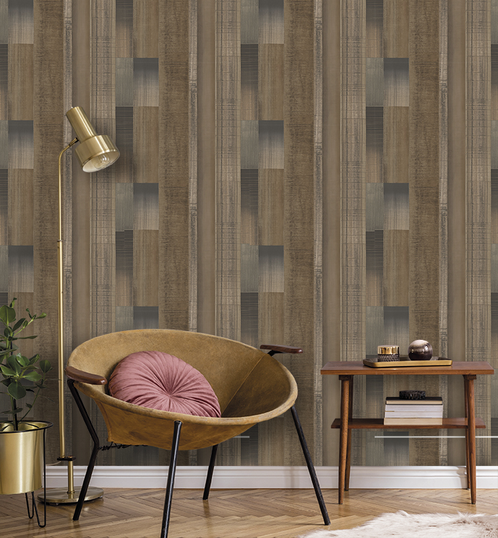 Papel pintado texturizado tnt tablas madera envejecida marron