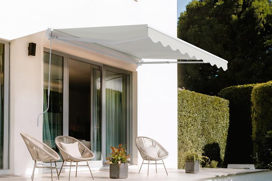 Toldo monobloque blanco vecchio de 2,5 m x 2 m, lona beige