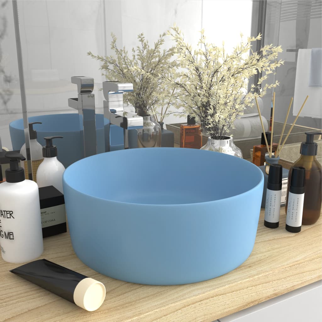 Lavabo de lujo redondo cerámica azul claro mate 40x15 cm es7774