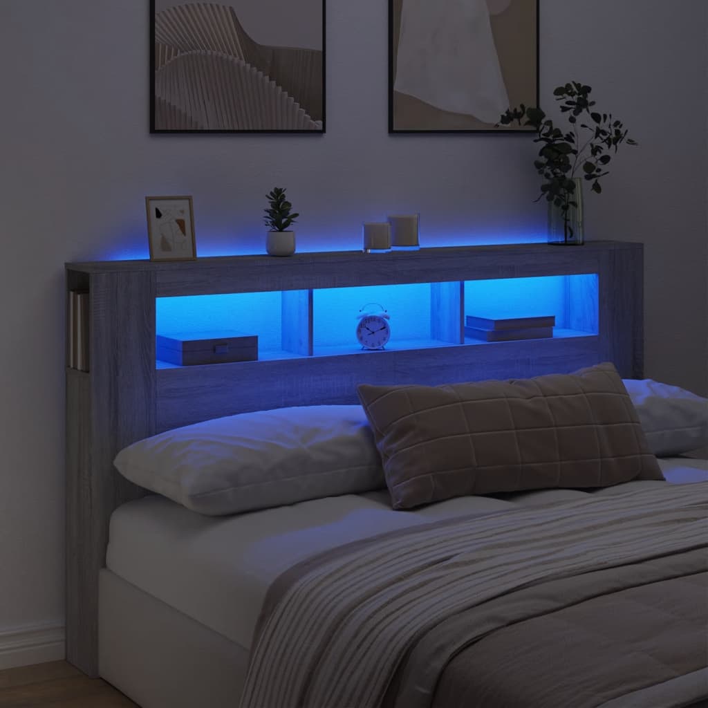 Cabecero LED madera ingeniería gris sonoma 180x18,5x103,5 cm eso9601
