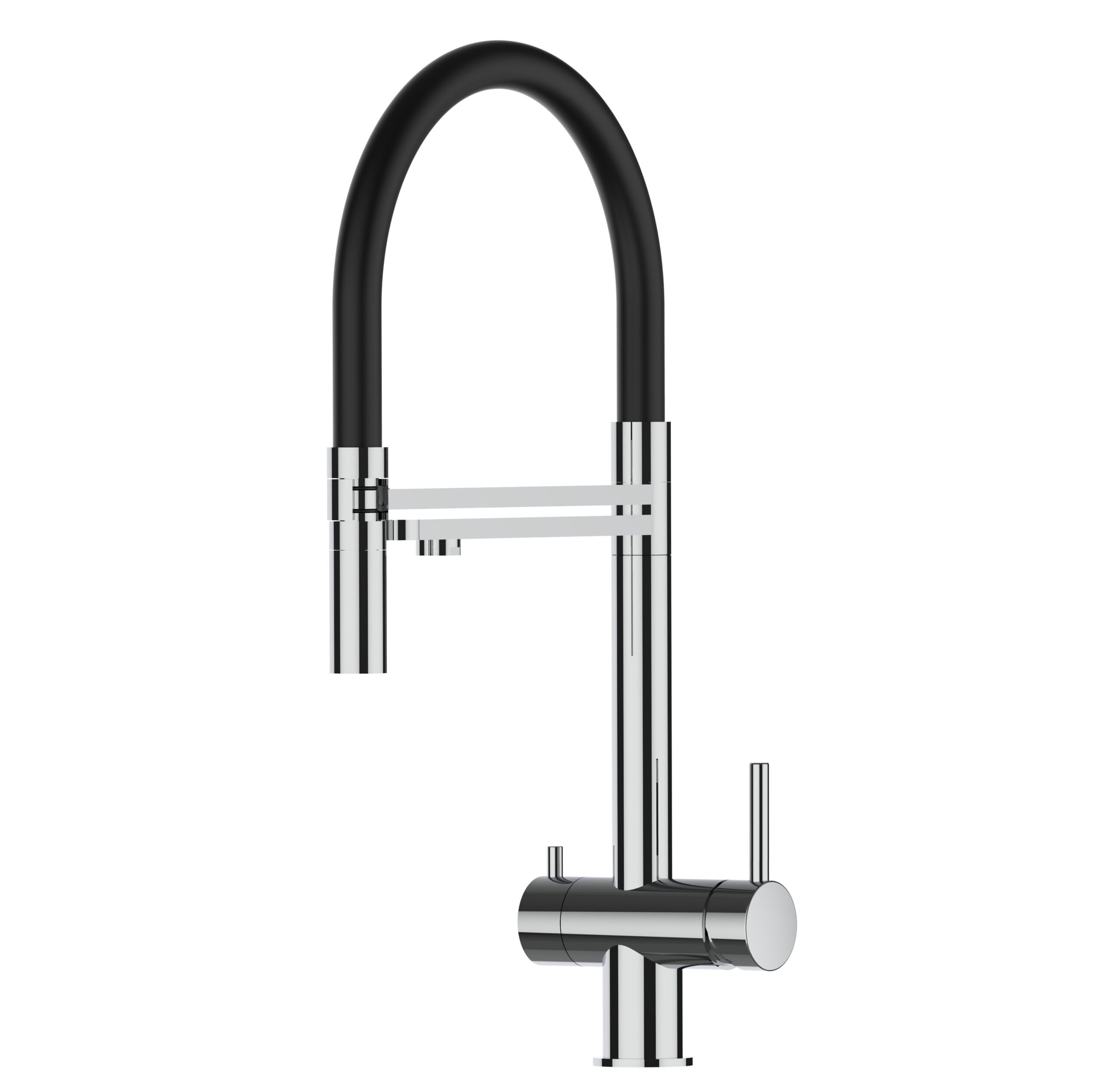 Grifo de cocina 3 vías acero inox ducha 2 chorros amovible, pulido / negro