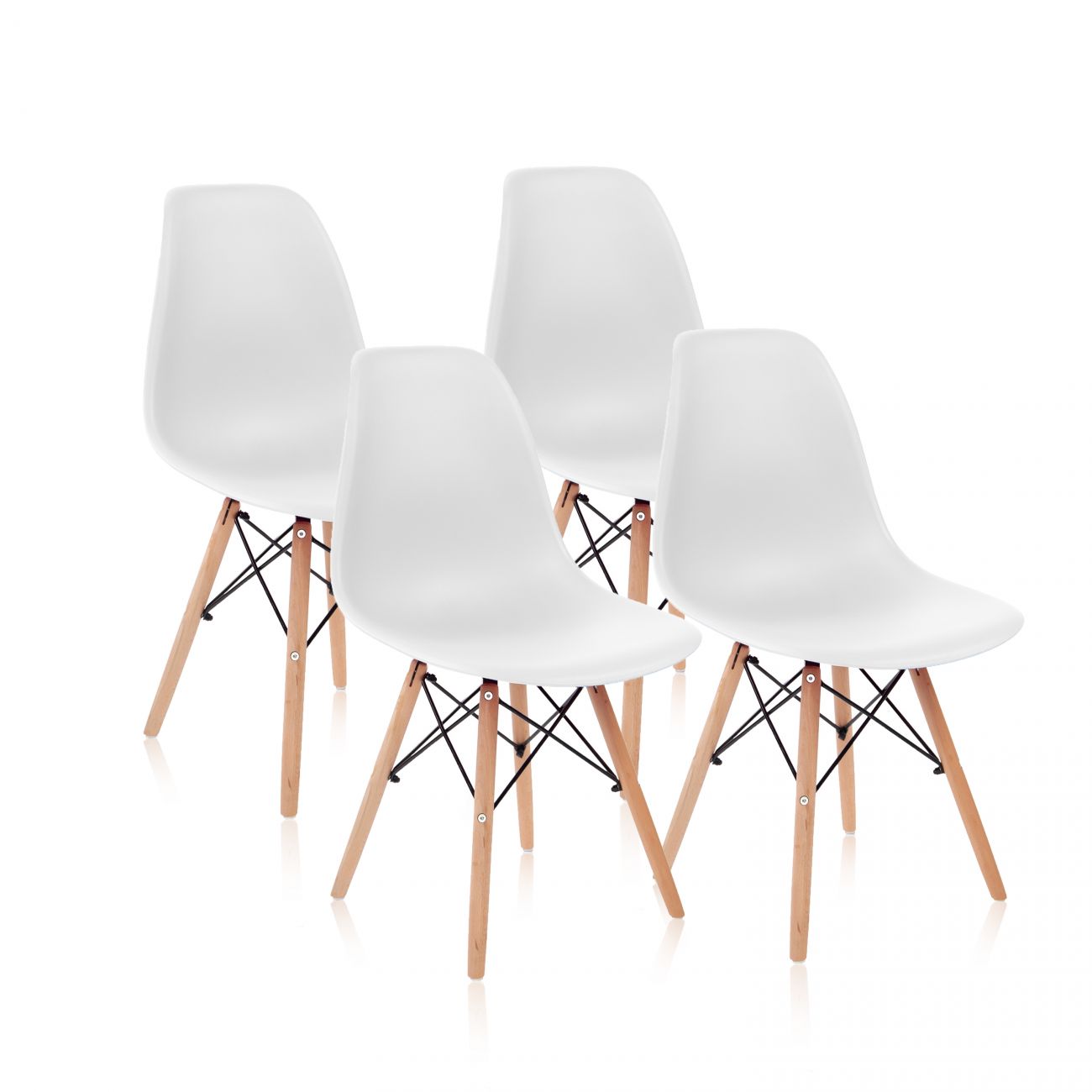 Pack 4 sillas con estructura en madera de haya 46 cm tower wood blanco