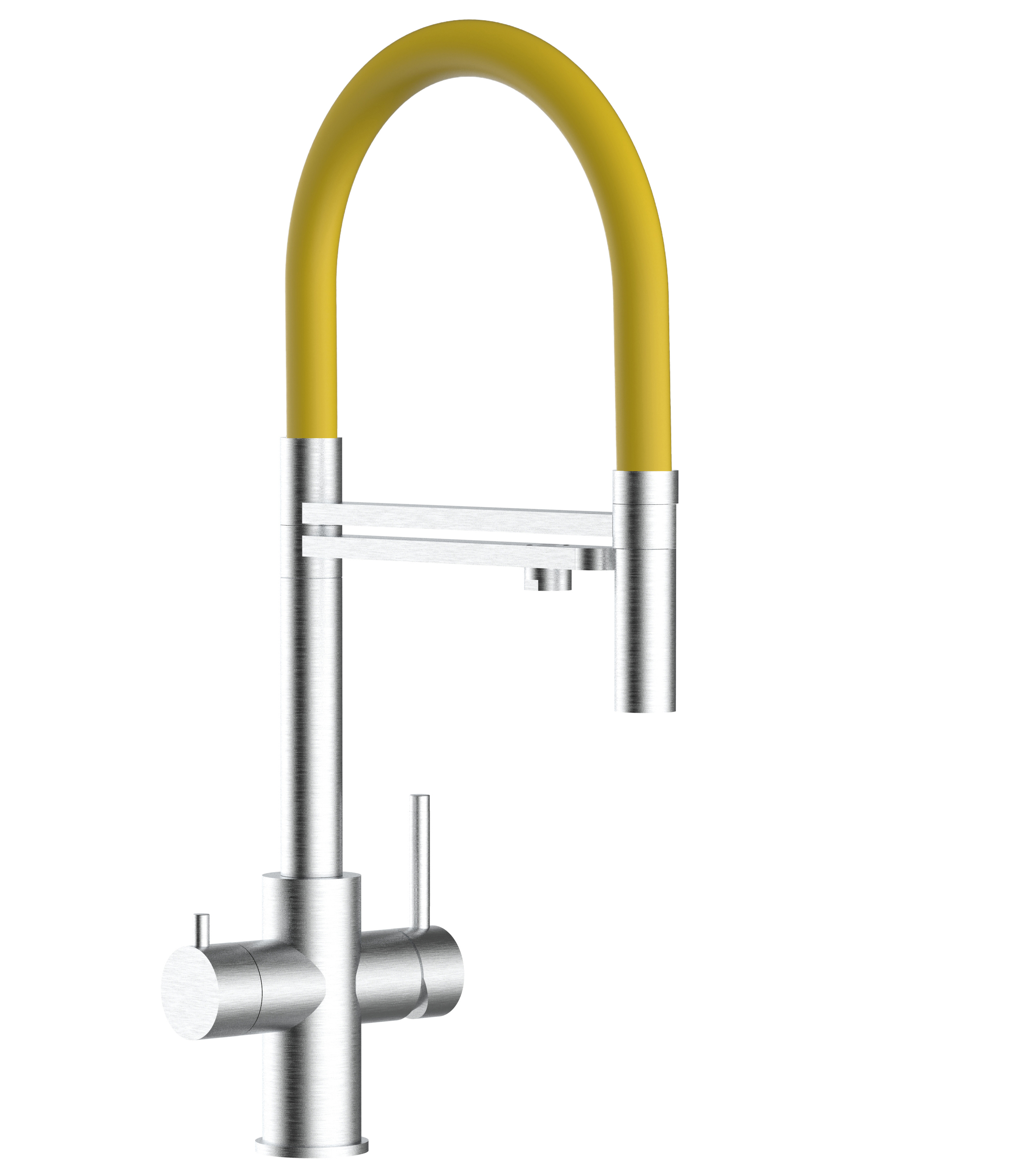 Grifo cocina 5 vías acero inox ducha 2 chorros amovible, cepillado/amarillo