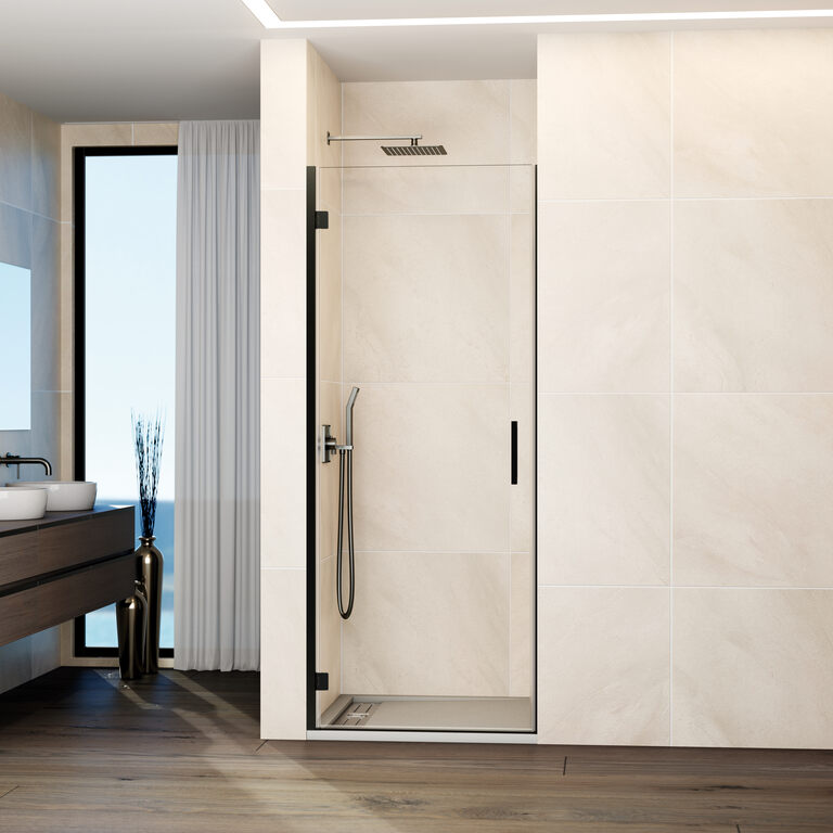 Mampara glass 73,2-75,2cm - bisagra perfil - cierre imán a pared - titanio