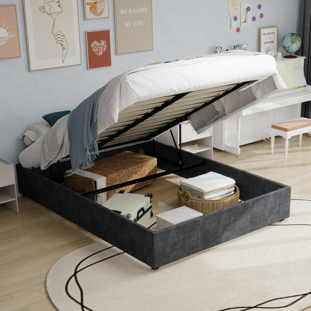 Base de cama tapizada 160x200 cm estructura de tela y metal – color gris
