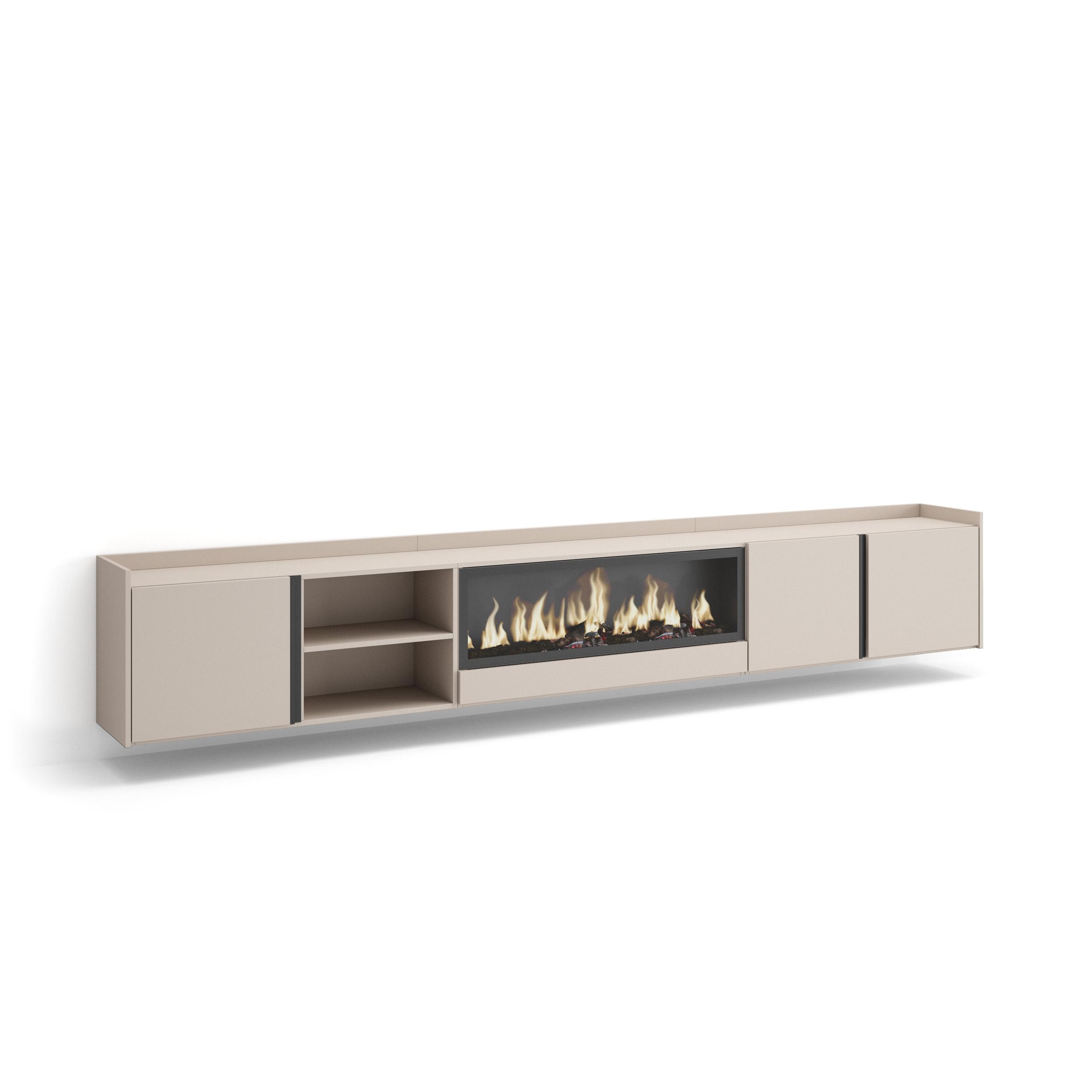 Mueble tv, 315x35x50cm, chimenea eléctrica xxl, colgado, suspendido rf4625