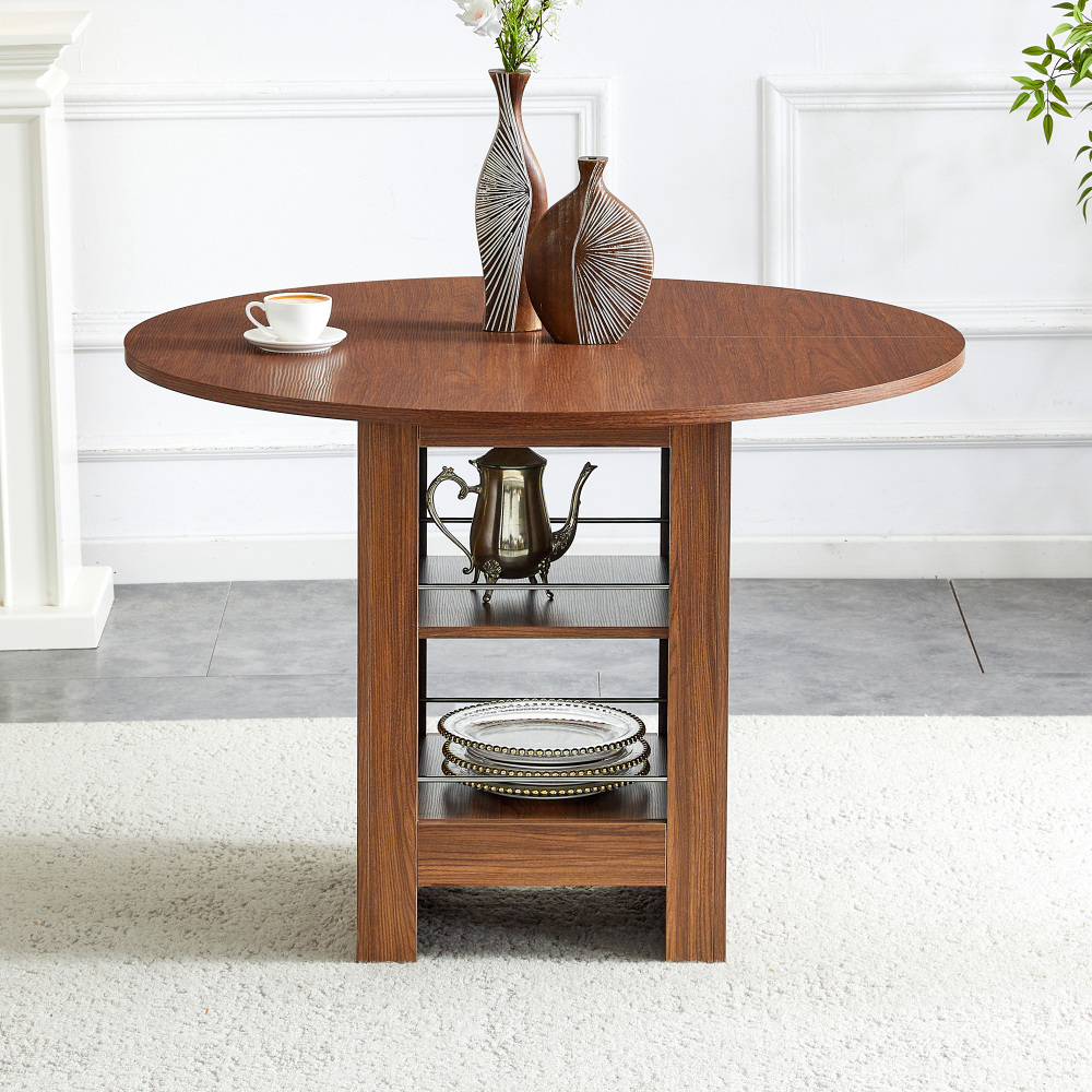 Mesa de comedor redonda con almacenaje mdf nogal 76x100x100cm