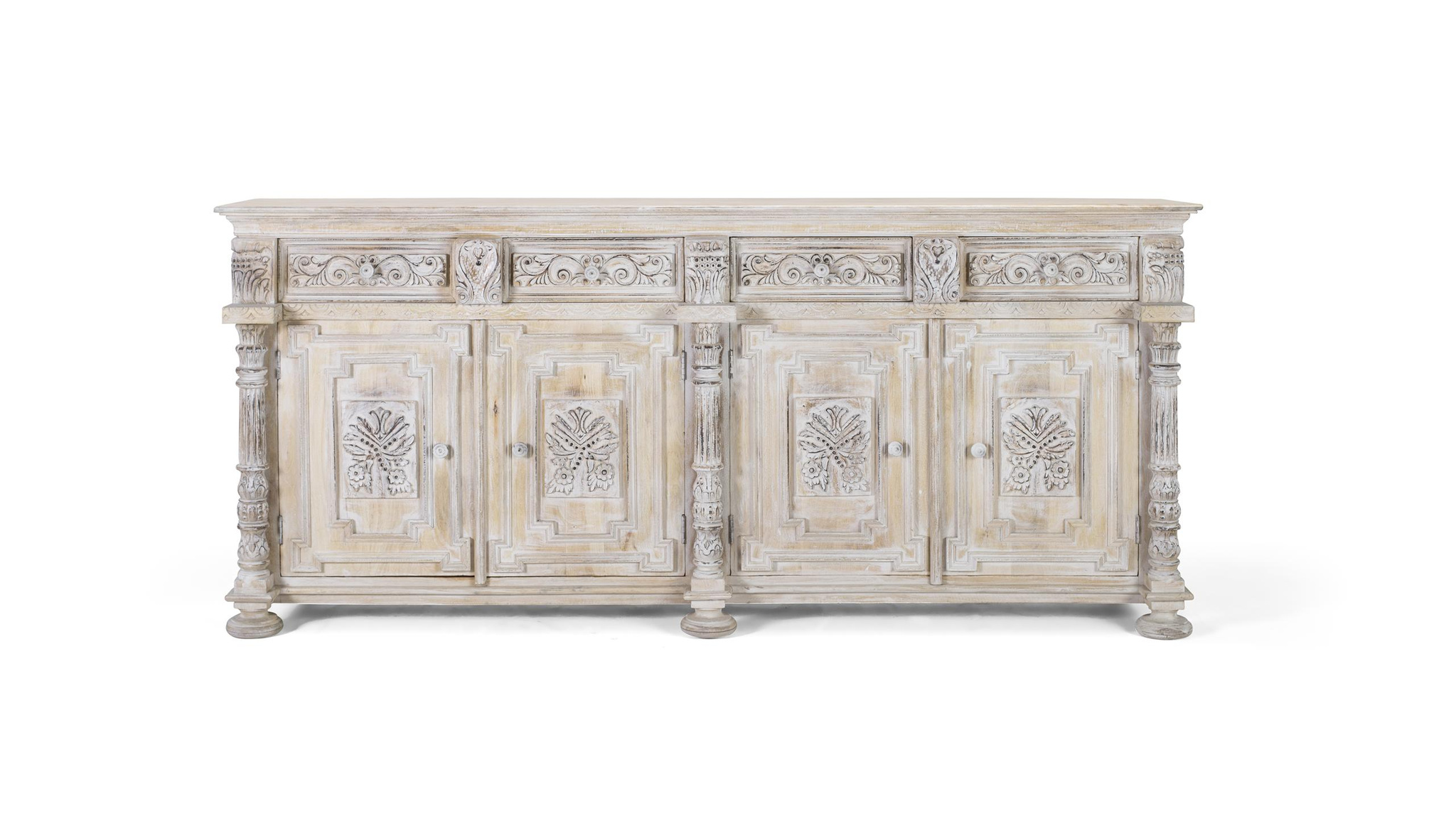 Aparador salina de madera de mango en color blanco envejecido 225 cm