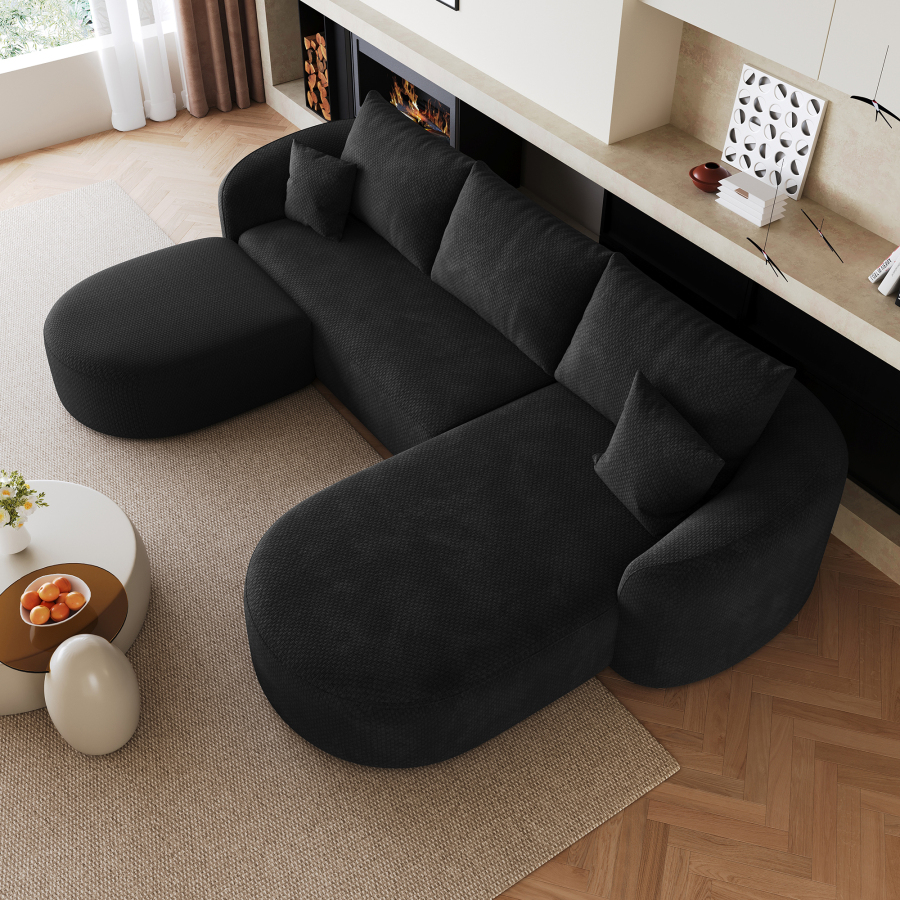 Sofá en u modular de tela negro 266 cm sin montaje